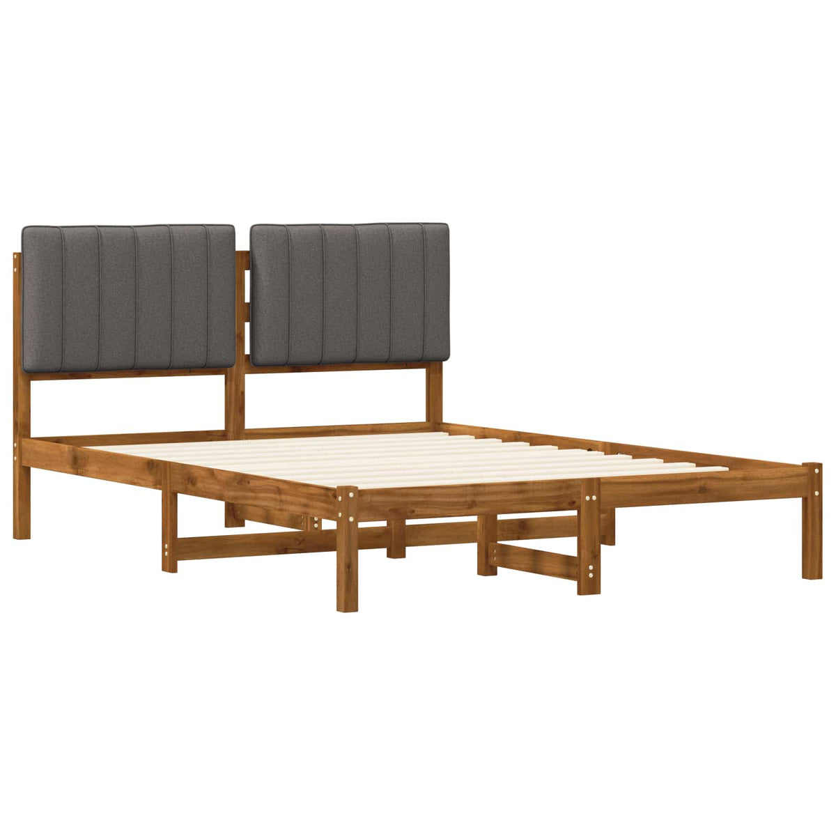 Bed Frame with Upholstered Headboard Natural and Light Grey