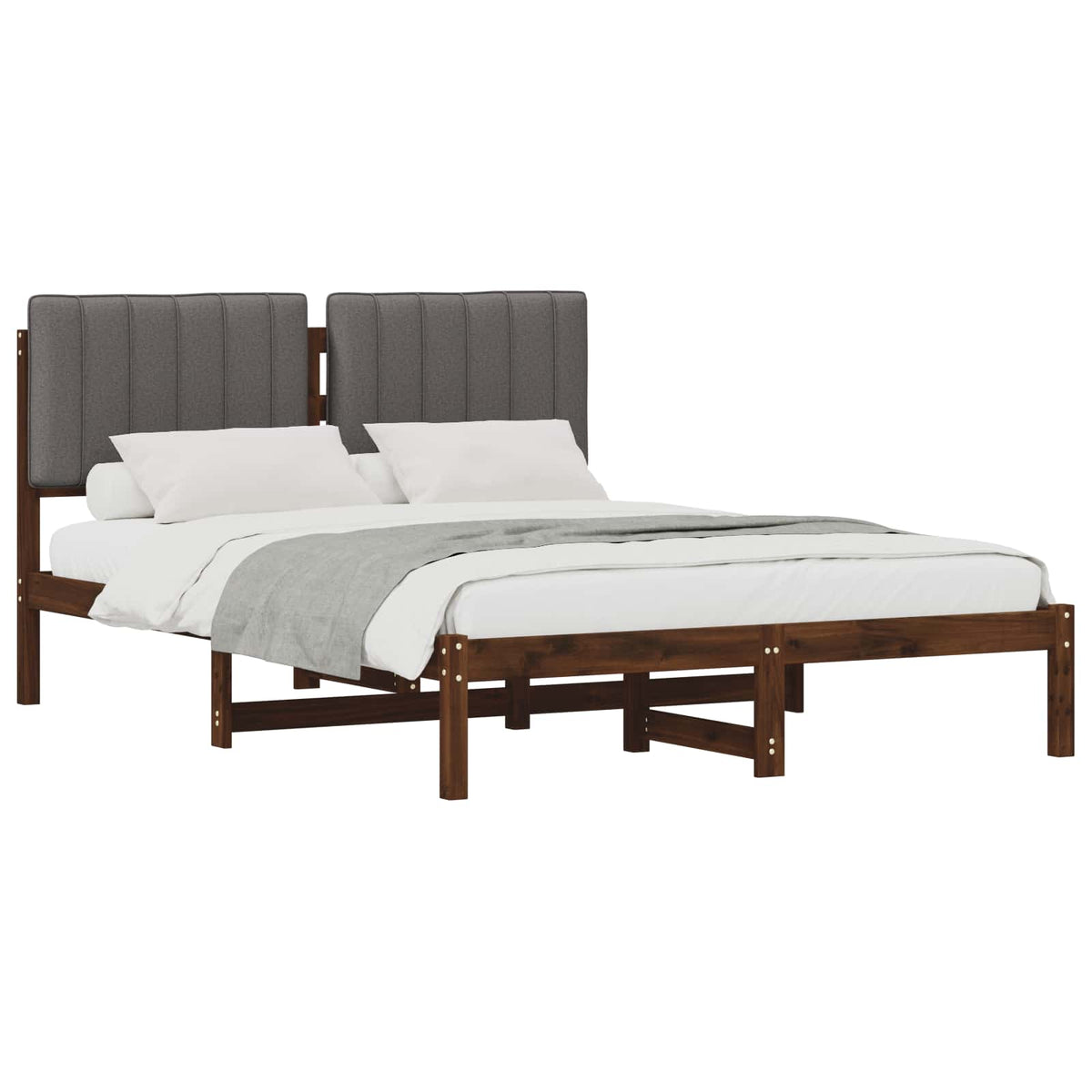 Bed Frame with Upholstered Headboard Dark Brown and Light Grey
