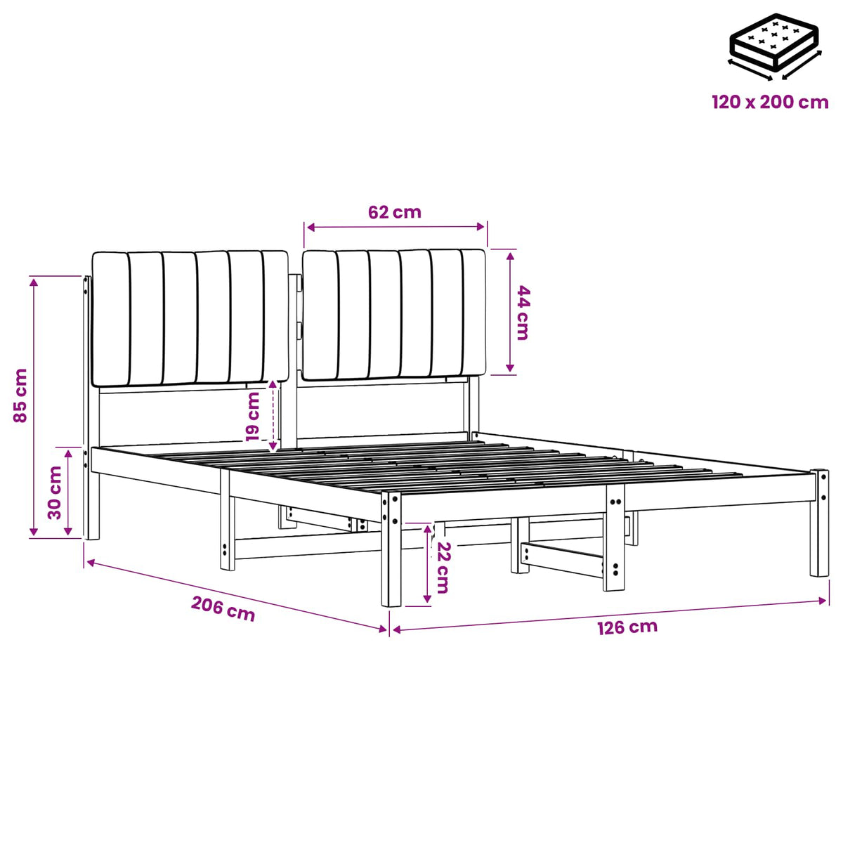 Bed Frame with Upholstered Headboard Natural and Dark Grey