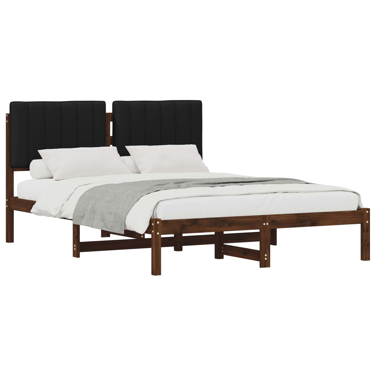 Bed Frame with Upholstered Headboard Dark Brown and Black