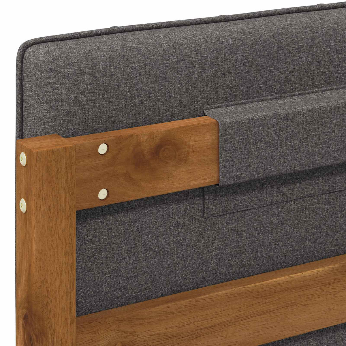 Bed Frame with Upholstered Headboard Natural and Light Grey