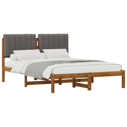 Bed Frame with Upholstered Headboard Natural and Light Grey