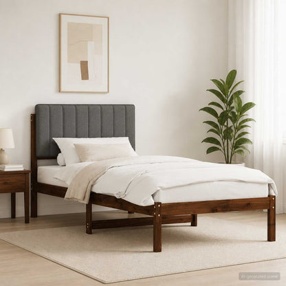 Bed Frame with Upholstered Headboard Dark Brown and Light Grey