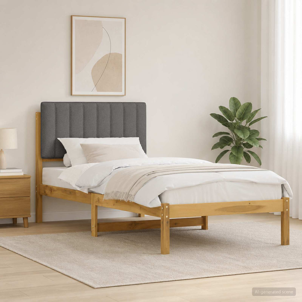 Bed Frame with Upholstered Headboard Whitewash and Light Grey