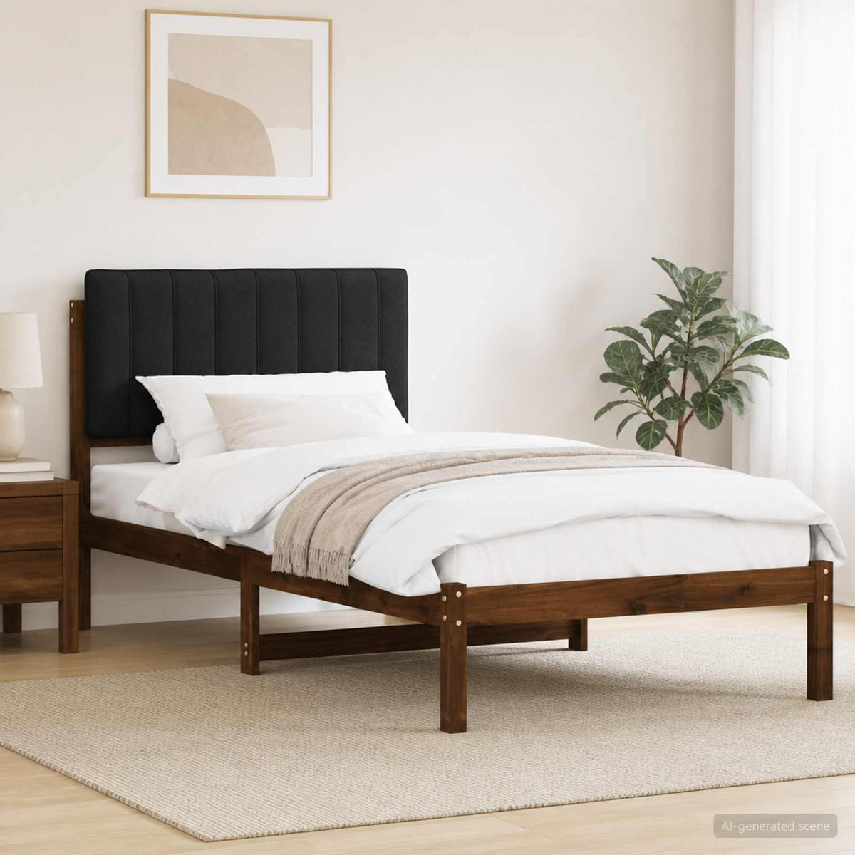 Bed Frame with Upholstered Headboard Dark Brown and Black