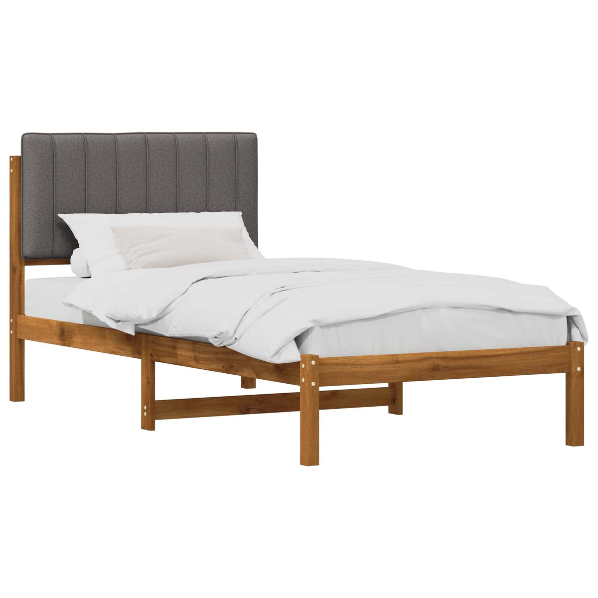 Bed Frame with Upholstered Headboard Natural and Light Grey