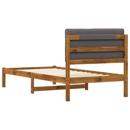 Bed Frame with Upholstered Headboard Natural and Light Grey