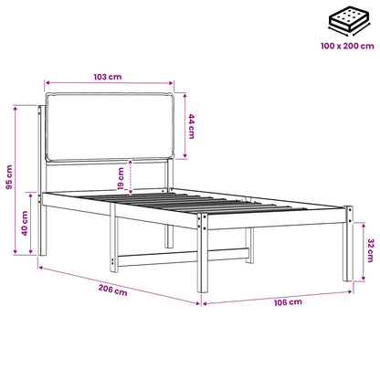 Bed Frame with Upholstered Headboard Natural and Light Grey
