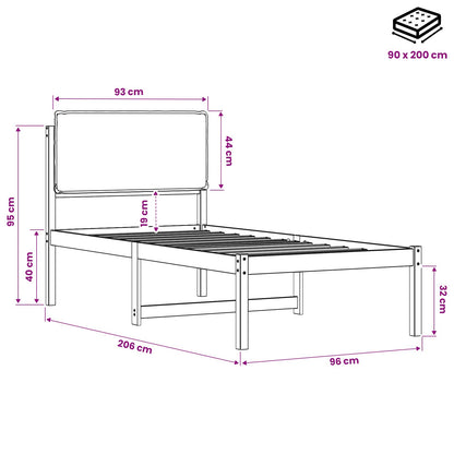 Bed Frame with Upholstered Headboard Natural and Light Grey
