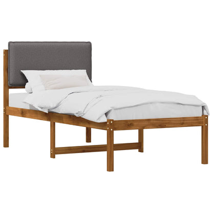 Bed Frame with Upholstered Headboard Natural and Light Grey