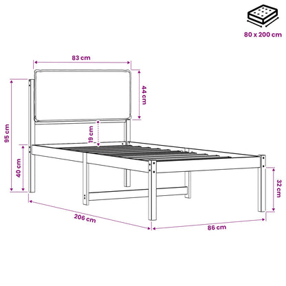 Bed Frame with Upholstered Headboard Natural and Light Grey