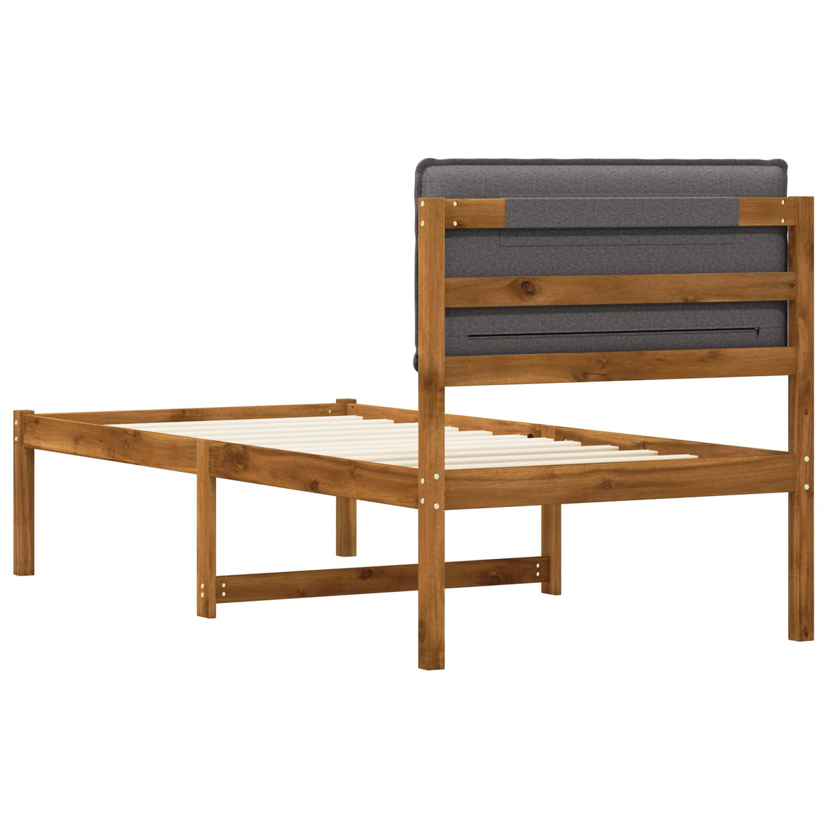 Bed Frame with Upholstered Headboard Natural and Light Grey