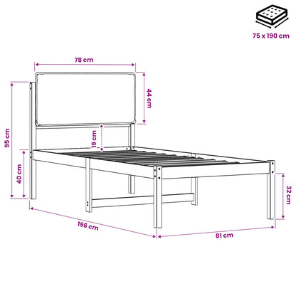 Bed Frame with Upholstered Headboard Natural and Light Grey