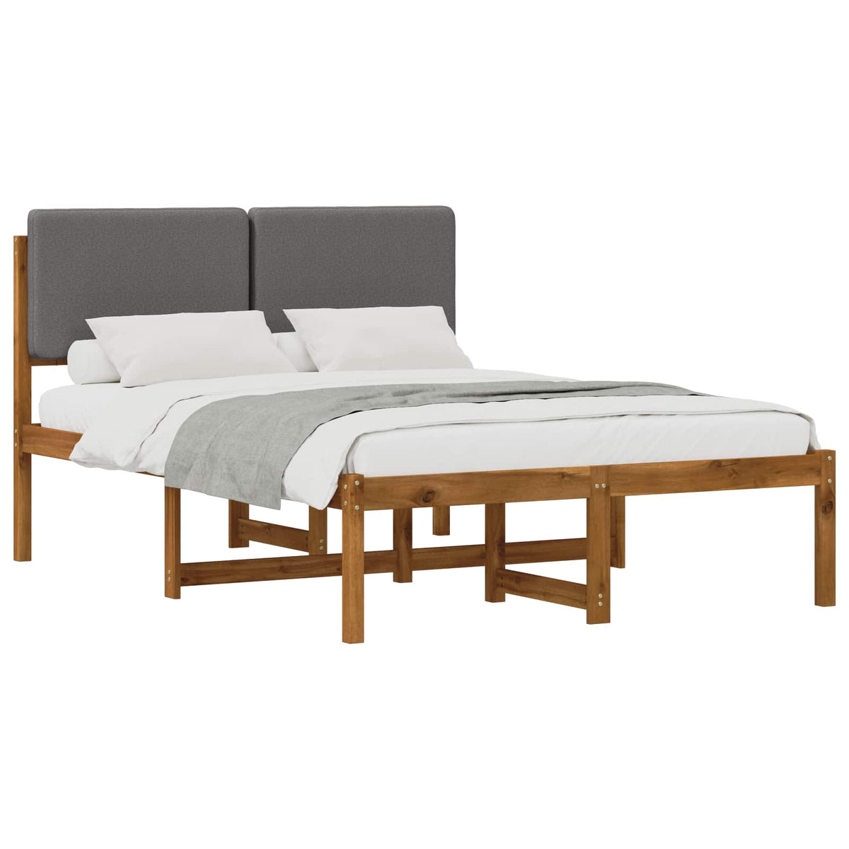 Bed Frame with Upholstered Headboard Natural and Light Grey