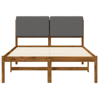 Bed Frame with Upholstered Headboard Natural and Light Grey