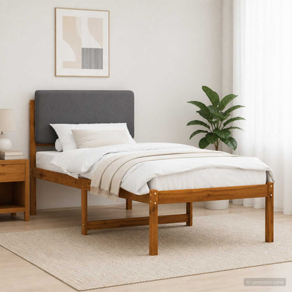 Bed Frame with Upholstered Headboard Natural and Light Grey