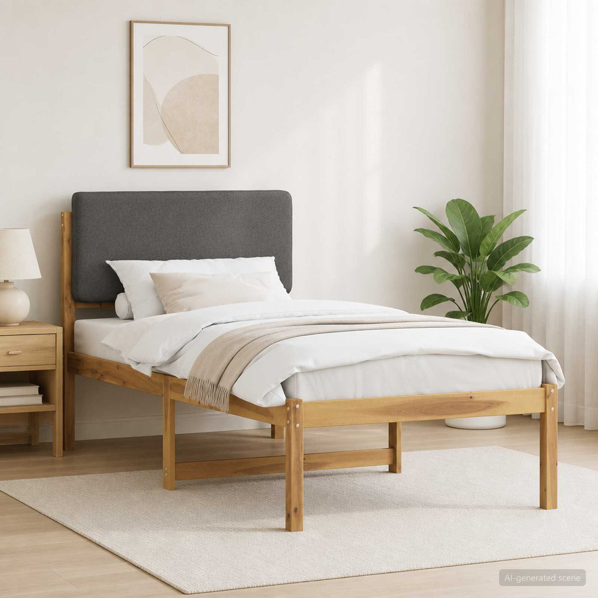 Bed Frame with Upholstered Headboard Whitewash and Light Grey