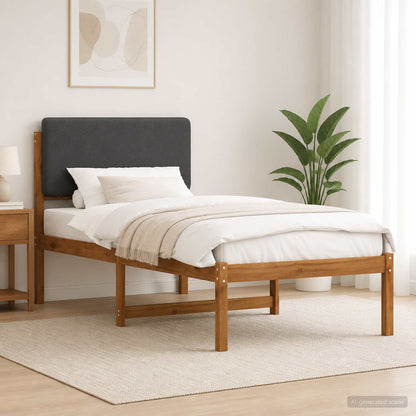 Bed Frame with Upholstered Headboard Natural and Dark Grey