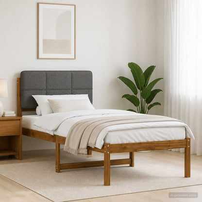 Bed Frame with Upholstered Headboard Natural and Light Grey