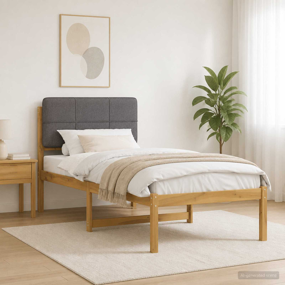 Bed Frame with Upholstered Headboard Whitewash and Light Grey