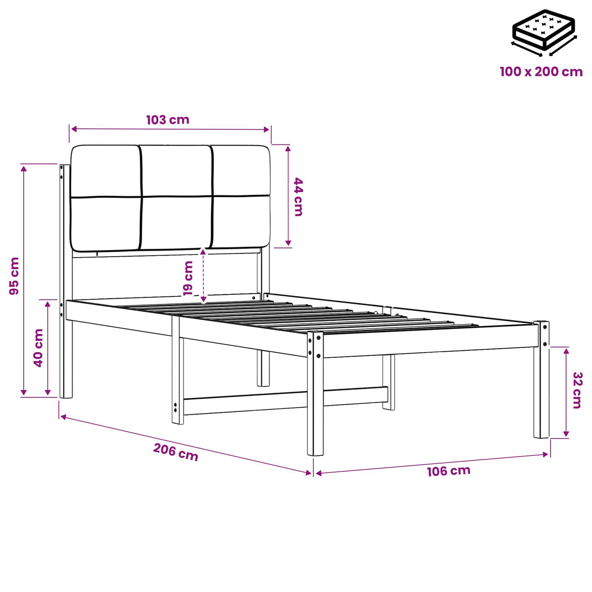 Bed Frame with Upholstered Headboard Natural and Dark Grey
