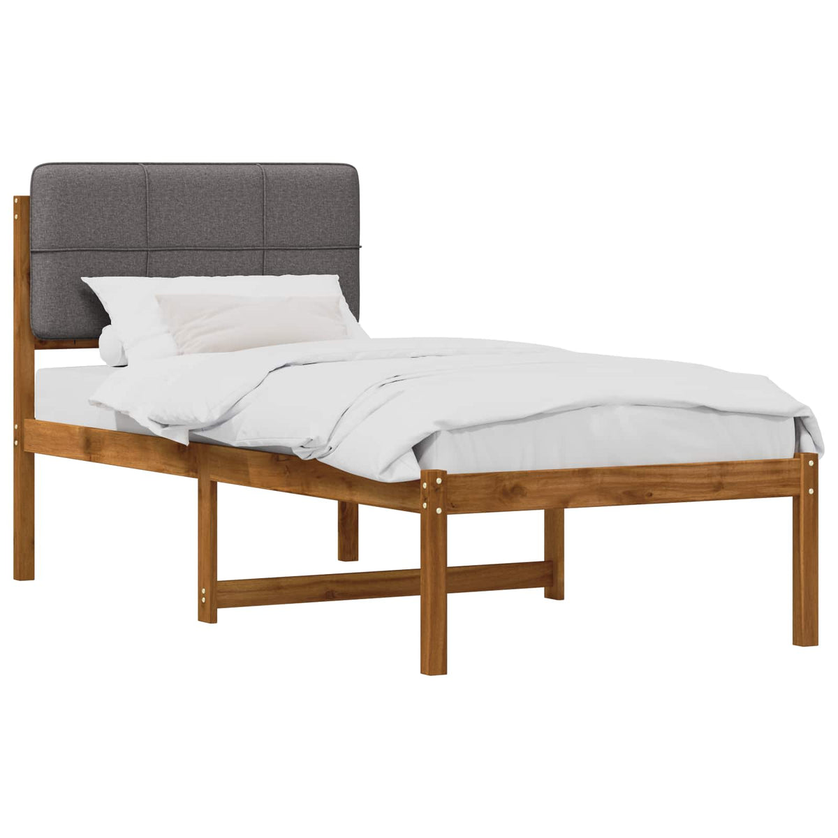 Bed Frame with Upholstered Headboard Natural and Light Grey
