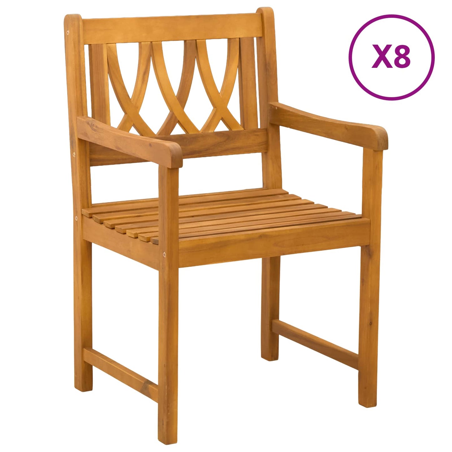 Garden Chairs 8 pcs Natural Solid Acacia Wood