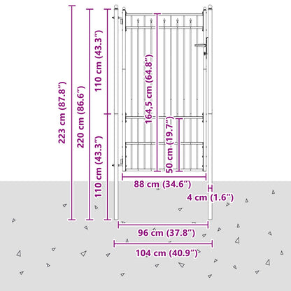 Fence Gate HORST 100 x 175 cm Metal Black Lockable