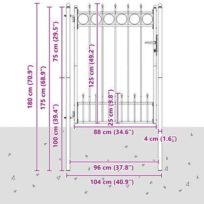 Fence Gate HORST Steel Black Lockable