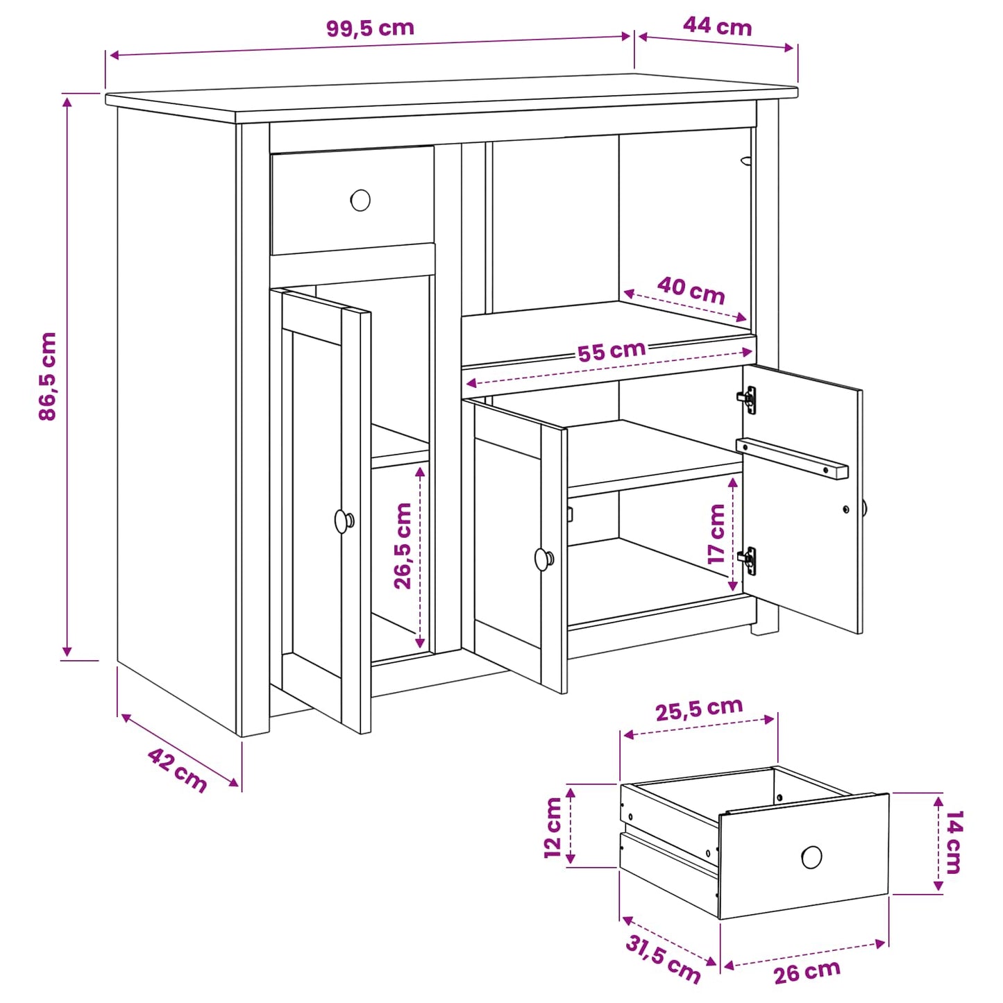 Microwave Sideboard PANAMA Honey Wax 99.5 x 44 x 86.5 cm