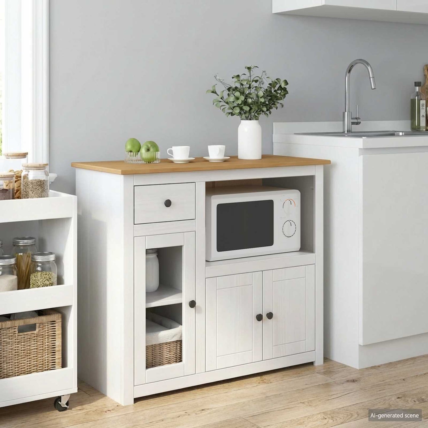 Microwave Sideboard PANAMA White and Honey Wax Solid-Pine
