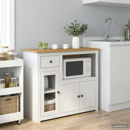 Microwave Sideboard PANAMA White and Honey Wax Solid-Pine