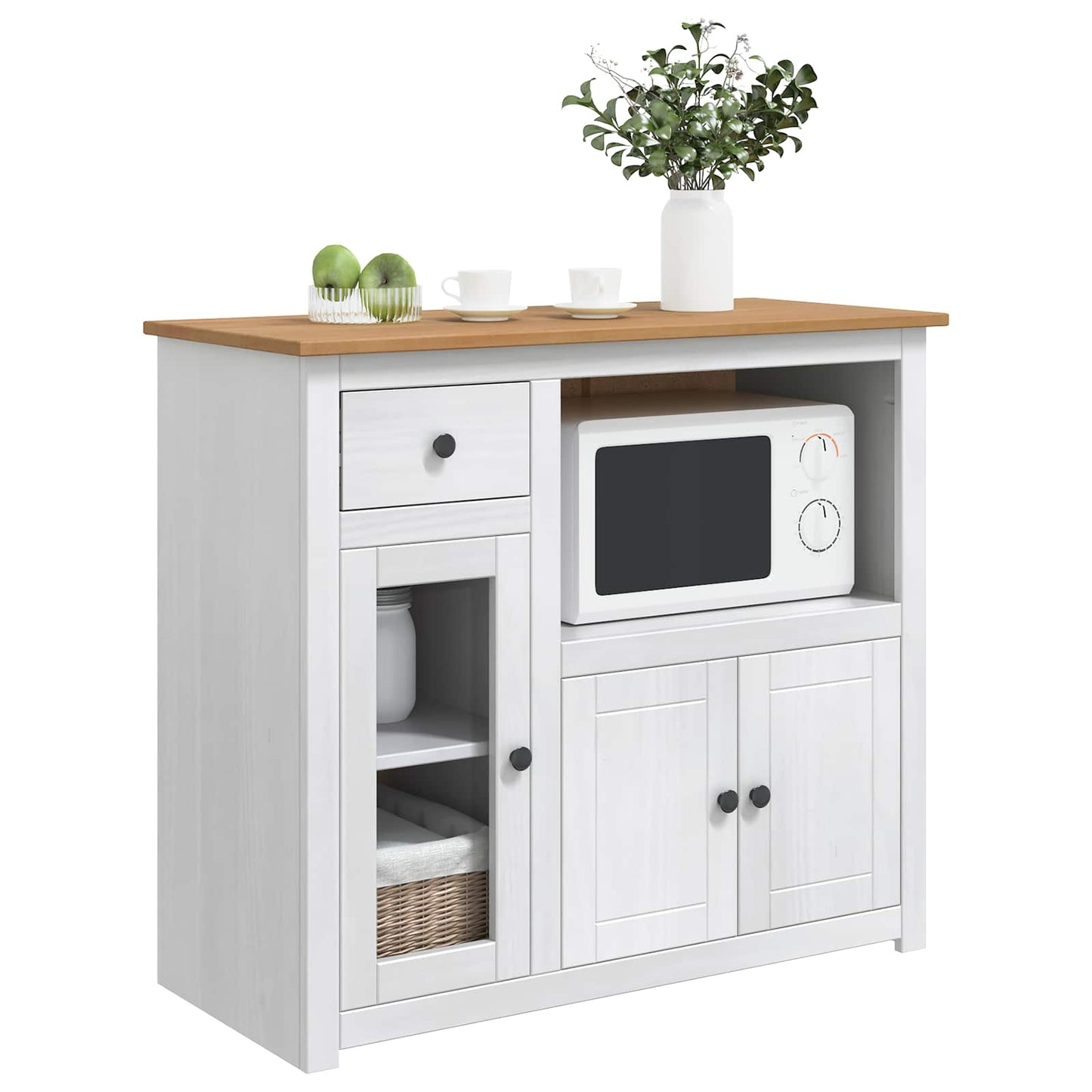 Microwave Sideboard PANAMA White and Honey Wax Solid-Pine