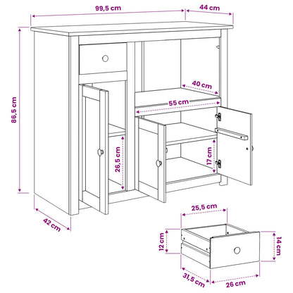Microwave Sideboard PANAMA White and Honey Wax Solid-Pine