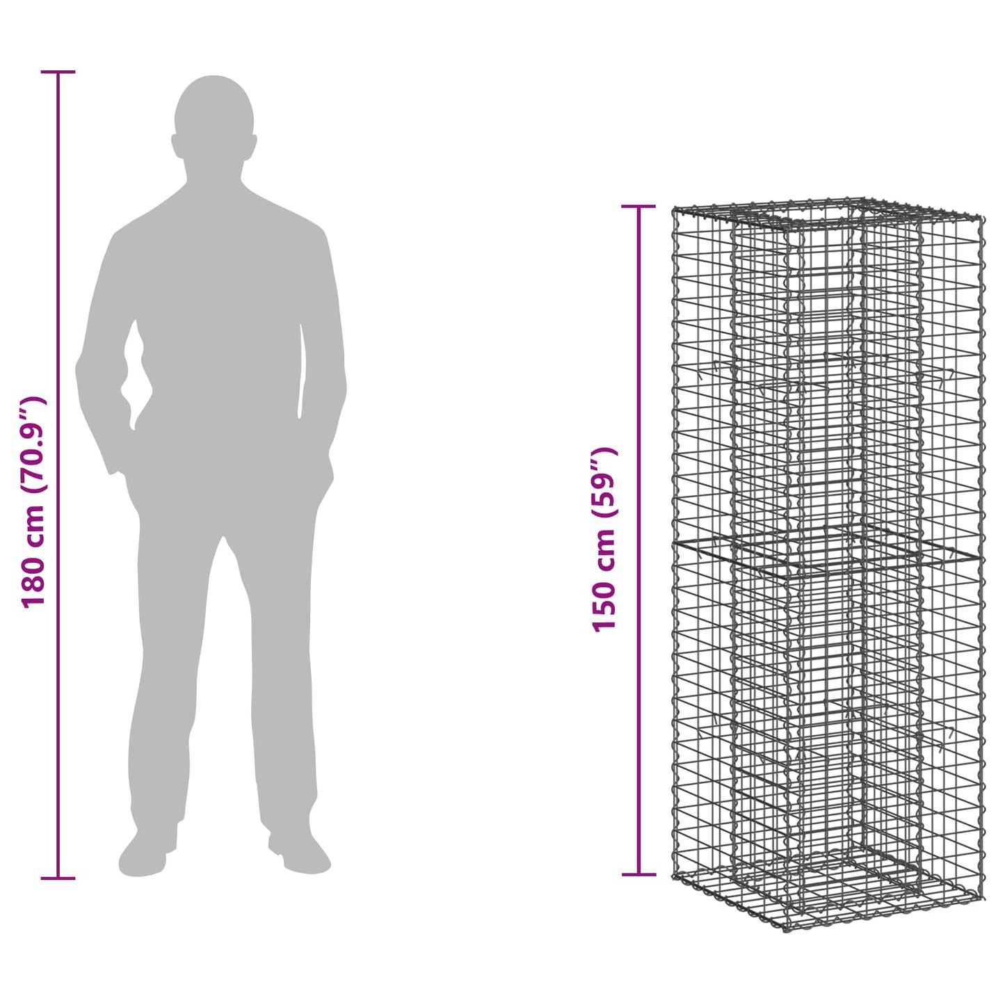 Gabion Raised Bed 50 x 50 x 150 cm Galvanised Steel Silver
