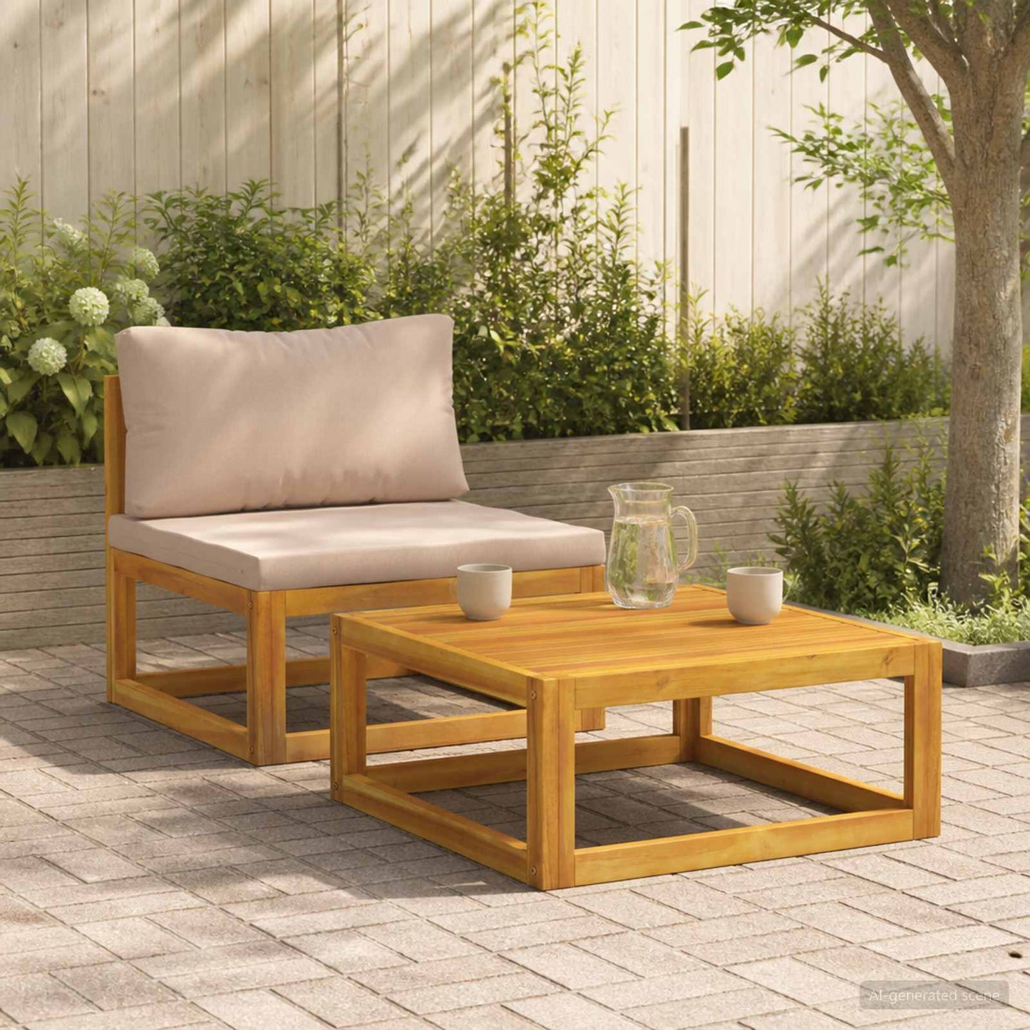 Sectional Sofa Set with Cushions 2 pcs Solid Acacia Wood