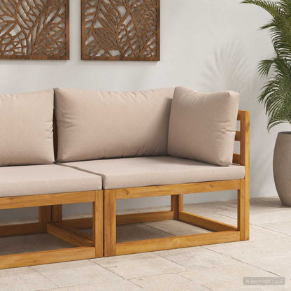 Sectional Corner Sofa with Cushions Solid Acacia Wood Natural