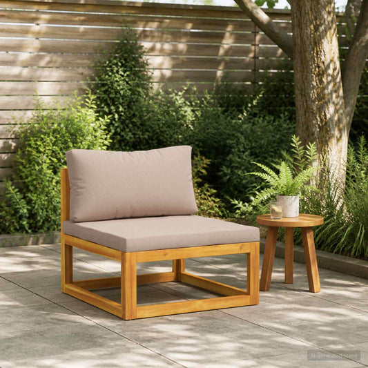 Sectional Middle Sofa with Cushions Solid Acacia Wood Natural
