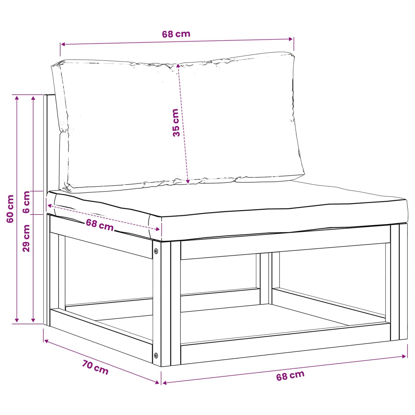 Sectional Middle Sofa with Cushions Solid Acacia Wood Natural