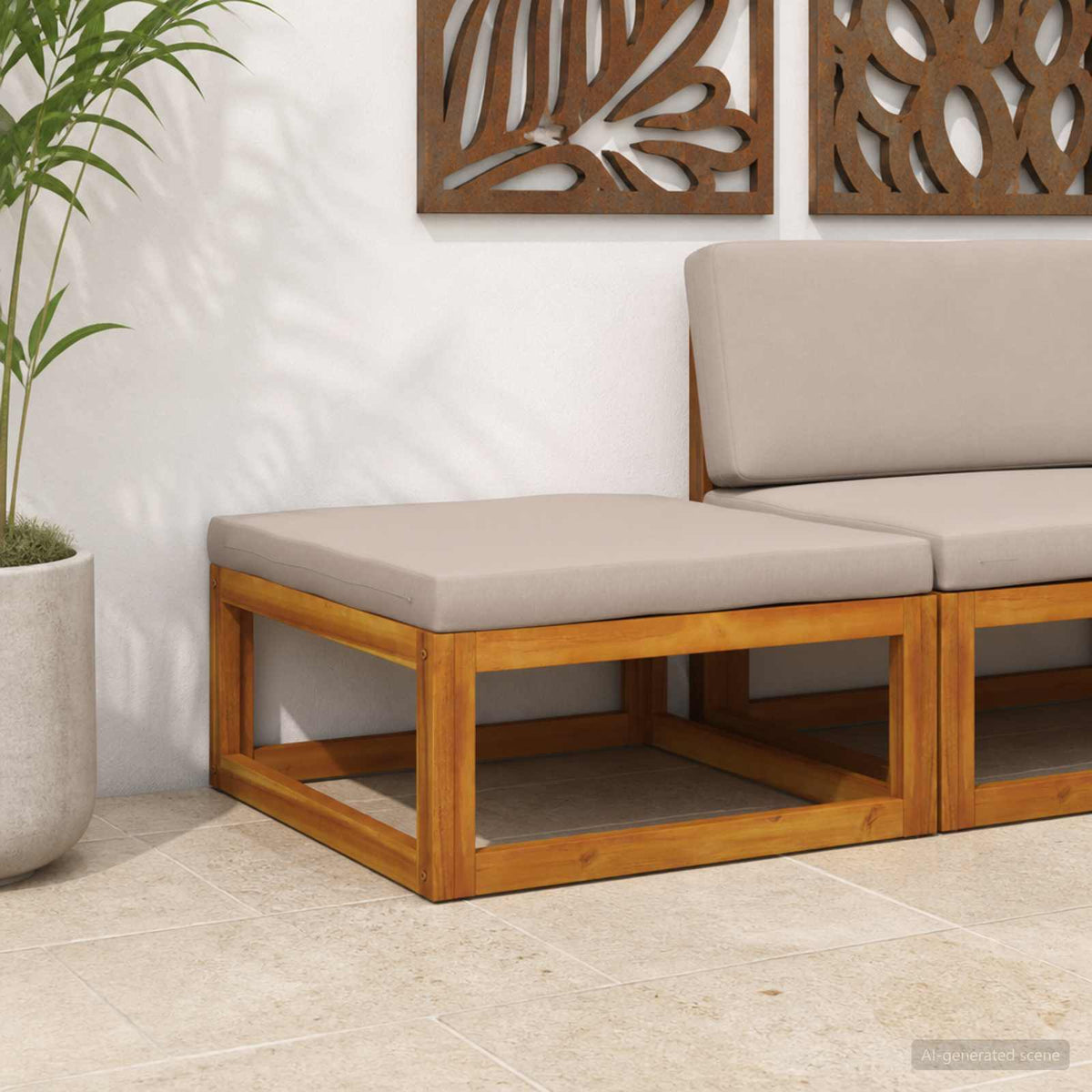 Sectional Footrest with Cushions Solid Acacia Wood Natural