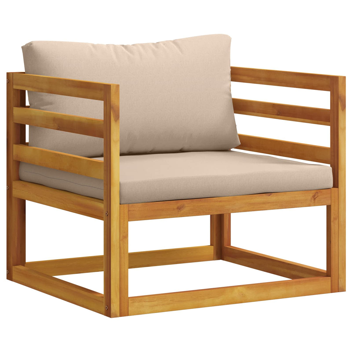 Sectional Armchair with Cushions Solid Acacia Wood Natural