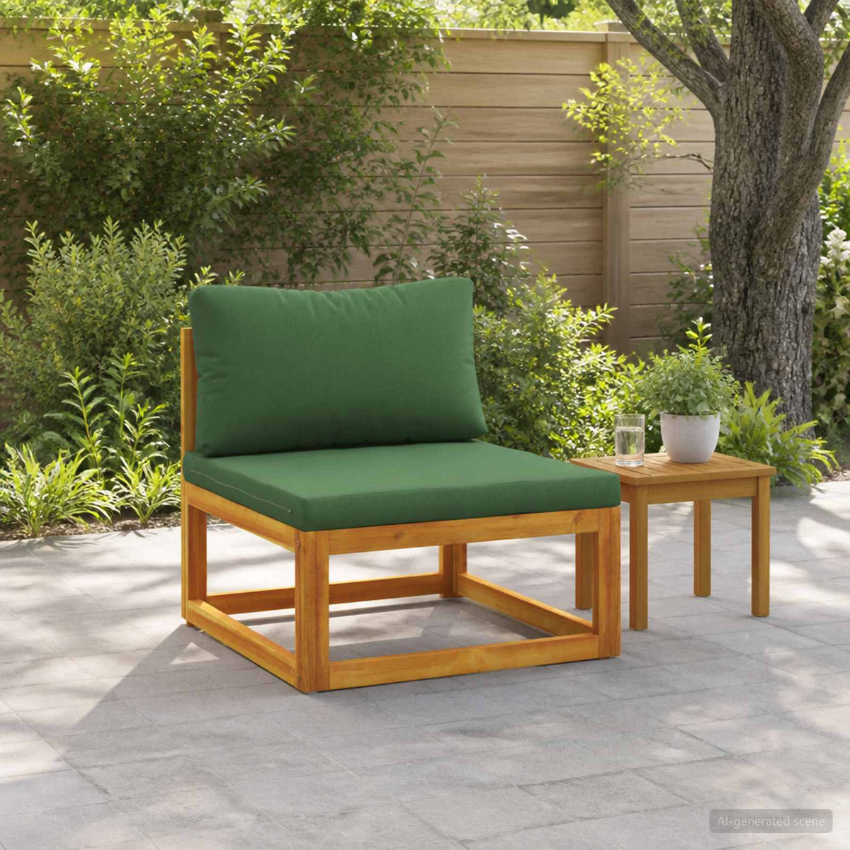 Sectional Middle Sofa with Cushions Solid Acacia Wood Natural