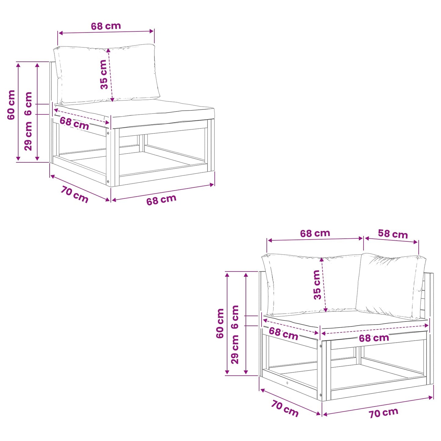 Sectional Sofa Set with Cushions 2 pcs 2-Seater