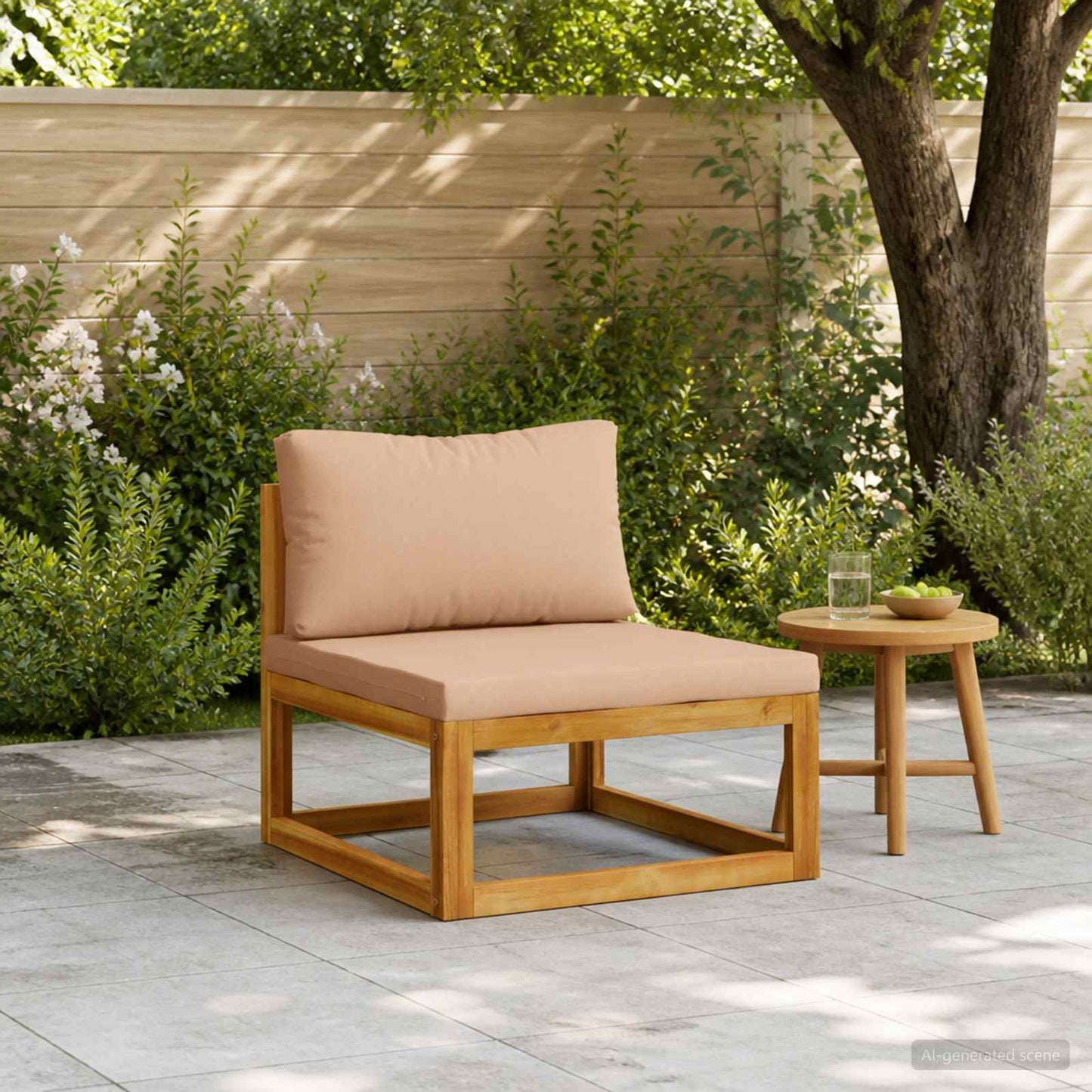 Sectional Middle Sofa with Cushions Solid Acacia Wood Natural