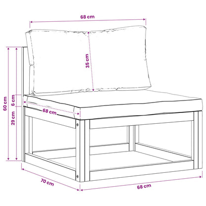 Sectional Middle Sofa with Cushions Solid Acacia Wood Natural