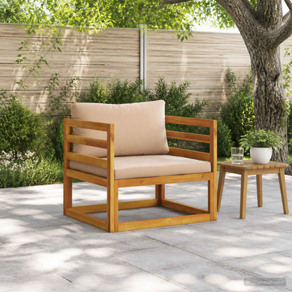 Sectional Armchair with Cushions Solid Acacia Wood Natural