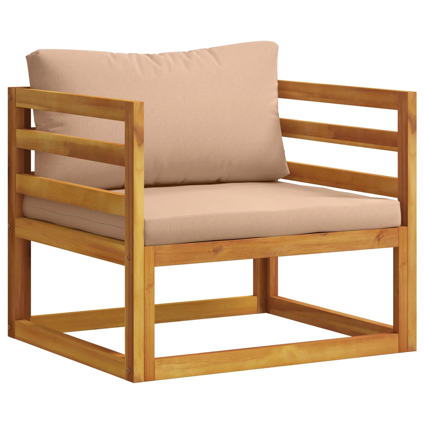 Sectional Armchair with Cushions Solid Acacia Wood Natural