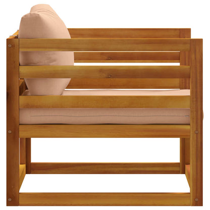 Sectional Armchair with Cushions Solid Acacia Wood Natural