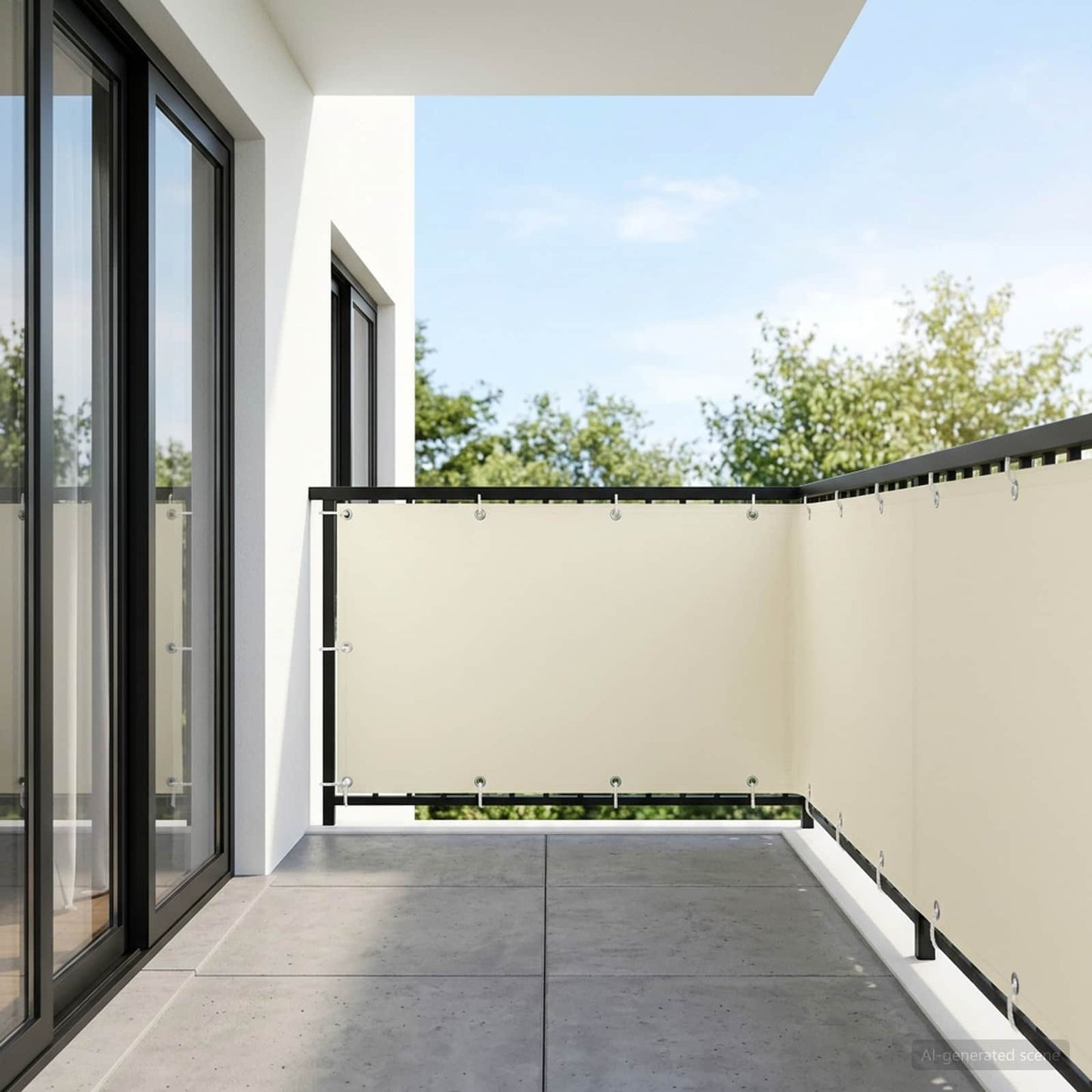 Balcony Privacy Screen 1.5 x 25 m Fabric with PU Coated Cream