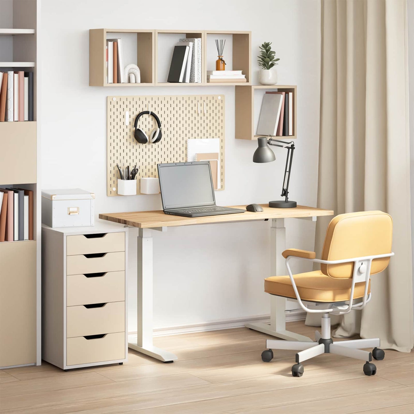 Desk with Storage White and Natural 120 x 60 cm Solid Oak Wood